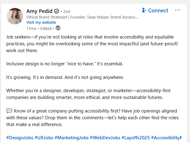 screen grab of a linkedin post scoll to the end of this blog post to see web page
